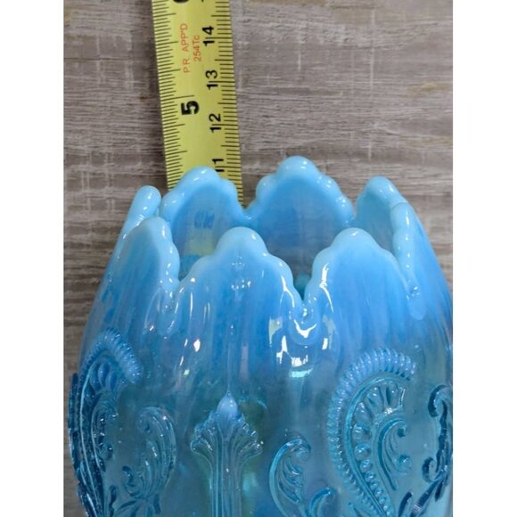 Northwood Blue Opalescent Inverted Fan and Feather Rose Bowl - Picture 4 of 6